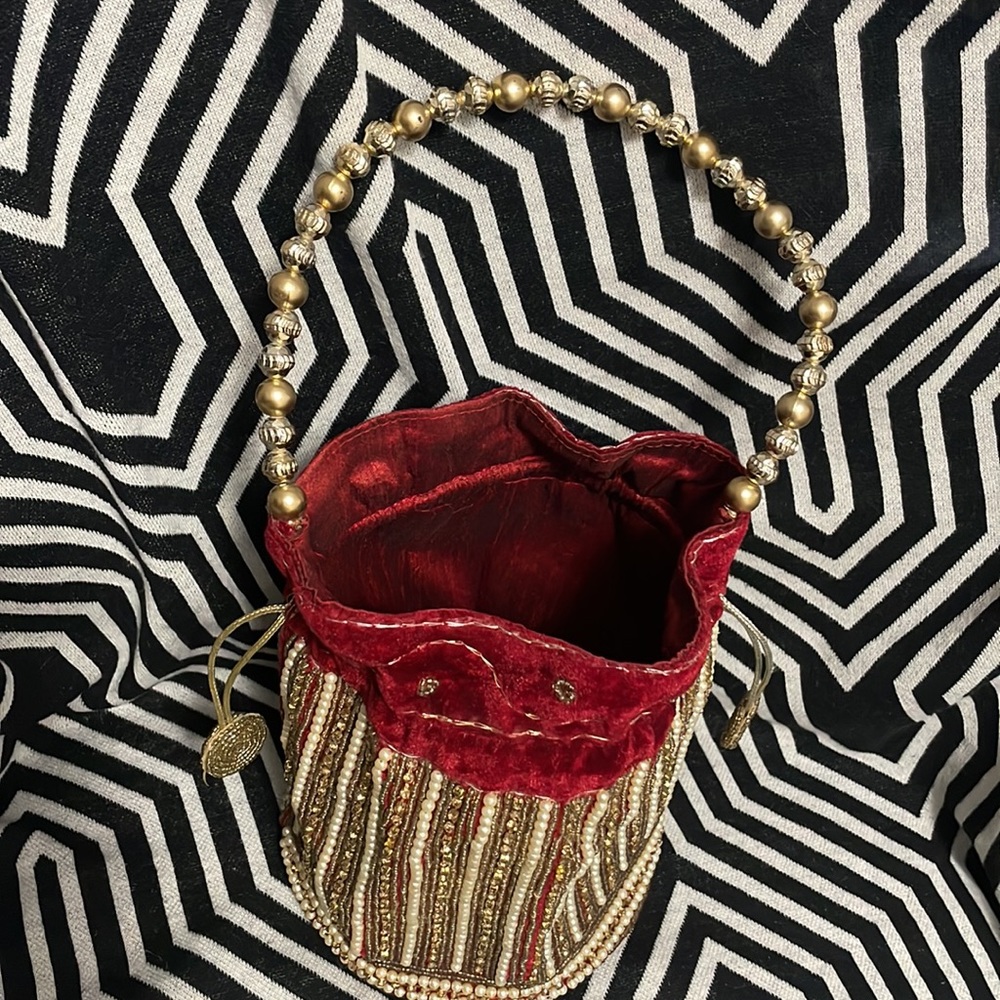 Beaded Drawstring Mini Bucket Bag - image 2